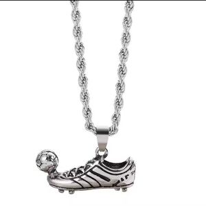 Men's Necklace Soccer Ball Cleats Silver New f68